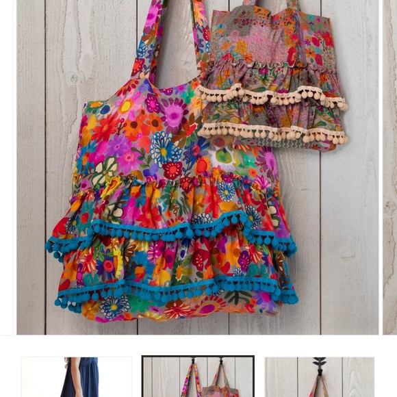 Natural Life Mini Ruffle Tote Bohemian Tote with Pom-Pom Fringe Tote Bag - Picture 7 of 11